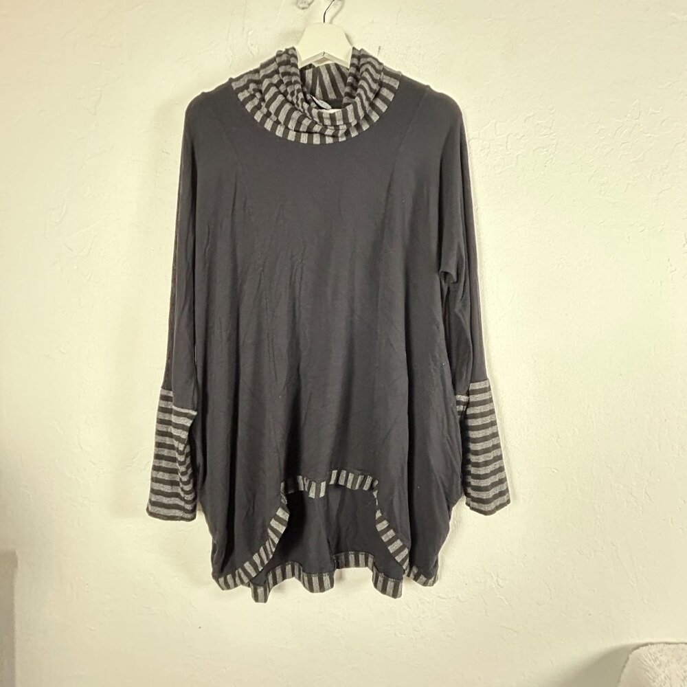 Inside Out Womens Striped Trim Long Sleeve Oversized Cowl Neck Tunic Top Small